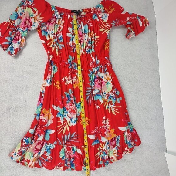 New Look Red, Orange, Blue, White, Floral Mini Dress Size Medium - Picture 5 of 10